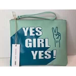 Sophia Joy Teal Wristlet Makeup Bag Conair 7x9 In Yes Girl Yes Zip Closure